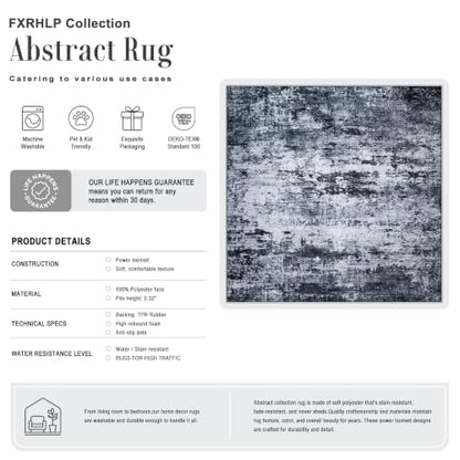 Area Rug Living Room: 4x4 Modern Washable Indoor Carpet Black - color: Black, size: 4' x 4' (Square)