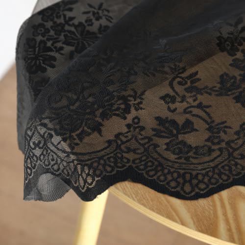 Molaxhome Kitchen Curtains Valance Black Lace Floral Semi Sheer Curtain - color: Black, size: 29"W x 35"L (Pack of 1)