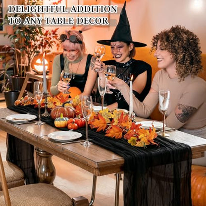 Cheesecloth Table Runner, 10 Ft, Boho Rustic, Black, 1 Pcs - color: Black