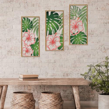 Resama Palm Leaves Metal Wall Decor 3 Pcs Tropical Wall Art - color: Fresh Style