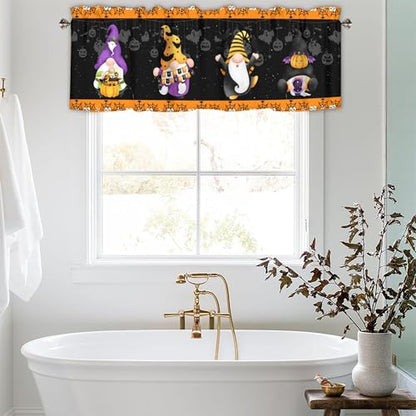 Halloween Black Spooky Gnome kitchen valances for windows 42x12 Inch - color: Halloween-lst-wsj506, size: 42"W x 12"L (Pack of 1)
