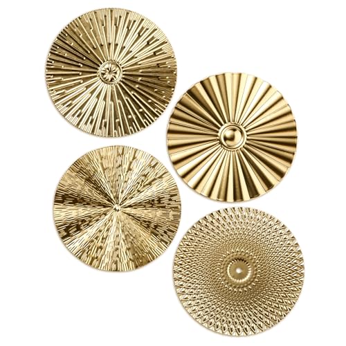 Hicarer 4 Pcs 12 Inch Gold Metal Wall Art Decor Modern Sunburst Decor | Sculpture Hanging Artwork, Metallic Finish, Lightweight, Easy Installation, for Home Living Room Bedroom Office Bathroom Gift - color: gold