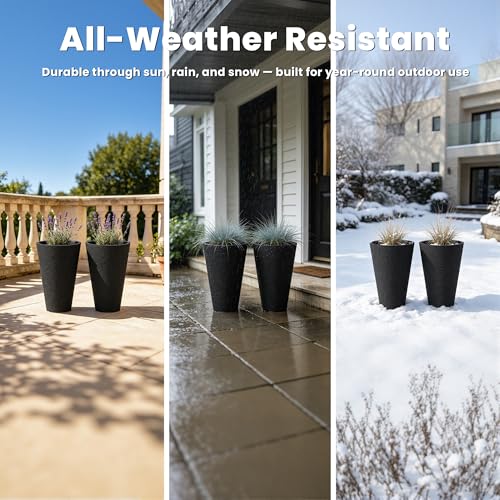 Kante 2-Pack All-Weather 15" H Round Tapered Black Plastic Planters - color: Brunish Black, size: 15" H