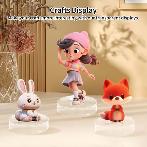 4 Pack Acrylic Round Display Blocks, 4 x 4 x 1 Inch Acrylic Base Stand for Display, Clear Polished Round Pedestal Stand Riser Cylinder Trophy Base for Table Showing