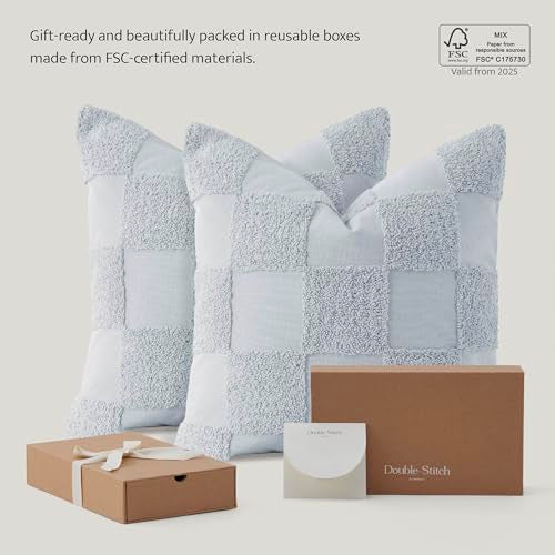 Double Stitch 100% Cotton Boho Checkered Throw Pillow Covers, Arctic Blue - color: Arctic Blue, size: 20" x 20" (Pack of 2)