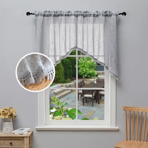 Beda Home Tassel Linen Textured Swag Curtain Valance, Grey, 36 x 36 in - color: Grey, size: 36"W x 36"L (Pack of 2)