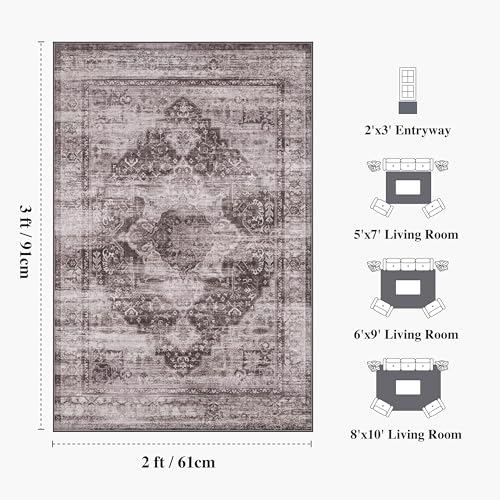 2x3 Washable Vintage Rug Distressed Non-Slip Carpet for Kitchen Entryway Laundry Room Bathroom Soft Indoor Small Rug for Bedroom Hallway, Black - color: Brown, size: 2' x 3' (Rectangular)