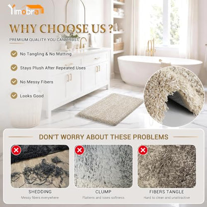 Yimobra Bathroom Rugs Non Slip Washable 32x20, Plush Bath Mat, Beige&White - color: Light Beige and White, size: 32" X 20"