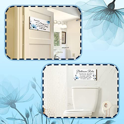 Jetec 2 Pcs Funny Bathroom Signs Wall Decor Farmhouse,Blue Floral - style: Blue Floral