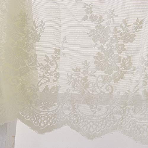 vctops Lace Sheer Kitchen Tier Curtain Set Floral Embroidered Cafe Tiers Rod Pocket Small Half Window Curtains 2 Panels (54" x 24", Beige) - color: Beige, size: 54"W x 24"L (Pack of 2)