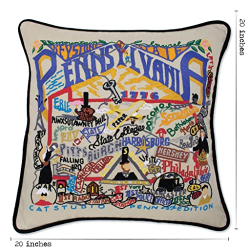 Catstudio Pennsylvania Hand Embroidered Pillow, Decorative Throw Pillow - color: Pennsylvania