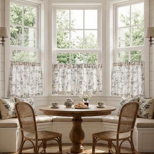 jinchan Floral Linen Kitchen Tier Curtains, 20 Inch, 2 Panels, Black - color: Alisa Black, size: 26"W x 20"L (Pack of 2)