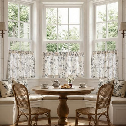 jinchan Floral Linen Kitchen Tier Curtains, 20 Inch, 2 Panels, Black - color: Alisa Black, size: 26"W x 20"L (Pack of 2)