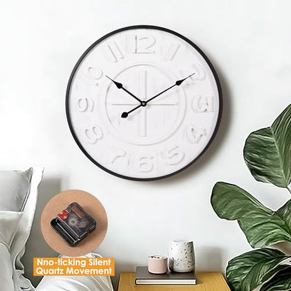 Modern 24-Inch Wall Clock, Iron & Wood with Distressed Vintage Finish – Silent Non-Ticking Quartz Movement, Battery Operated, Easy to Hang, for Living Room, Office, Classroom