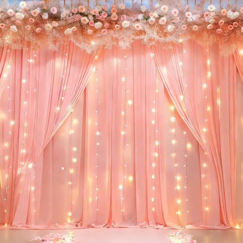 10 x 10 Dusty Pink Backdrop Curtains with Light String for Party - color: Dusty Pink, size: W5' x H10'(2 panels)