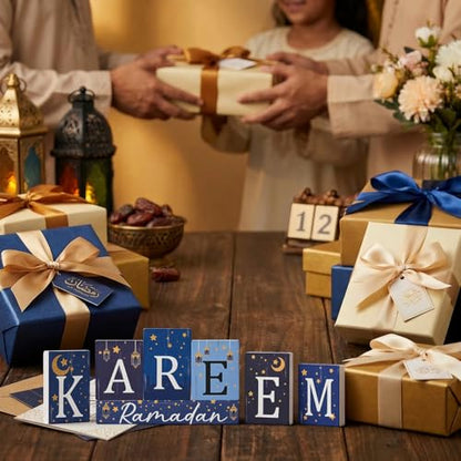 Smile Ramadan Wooden Decorations Kareem, Islamic Ramadan Tiered Tray Decor for Muslim Party Tabletop Decor Home - style: Ramadan