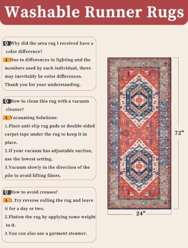 SERISSA 2x6 Washable Non Slip Boho Runner Rug for Hallway，Rust - color: Rust/Multi, size: 2' x 6' (Runner)