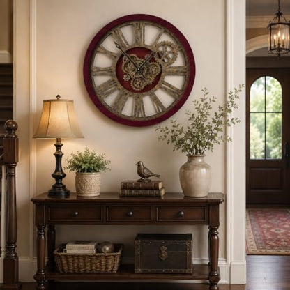 The B-Style Large Wall Clock, 30 inch, Cherry Red and Bronze - color: Cherry Red and Bronze, size: 30 inch (76 cm)
