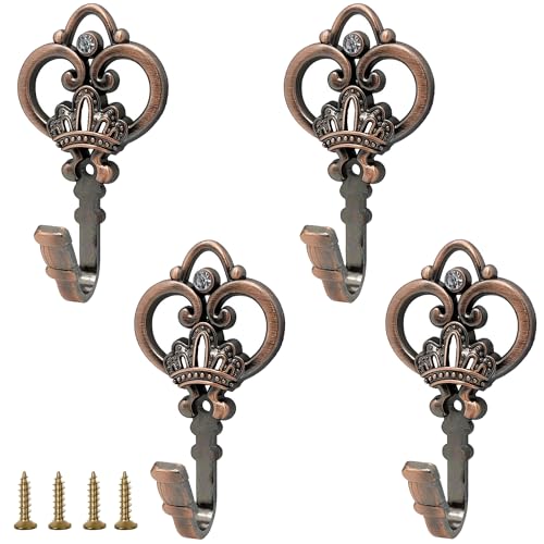 4 Pack Copper Crown Curtain Holdbacks, Heavy Duty Metal Wall Hooks for Hanging Drapes, Coats, Hats & Towels, Vintage Rustic Decor for Living Room, Bedroom, Entryway - color: Copper, size: 4PCS