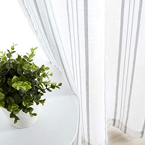 SXZJTEX Grey White Striped Linen Curtains 63 Inch Bedroom Living Room - color: Grey, size: 42"W x 63"L (Pack of 2)
