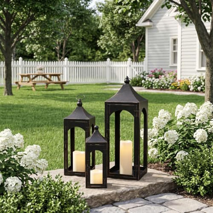 NEEDOMO Lanterns Decorative Indoor&Outdoor, Set of 3 Outdoor Lanterns for Porch, 26" Metal Frame Candle Holders with LED Candles, Fall, Christmas