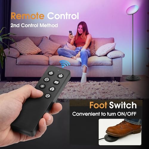 RGB LED Torchiere Floor Lamp with Remote Control for Living Room - color: Matte Black+RGBCW Bulb