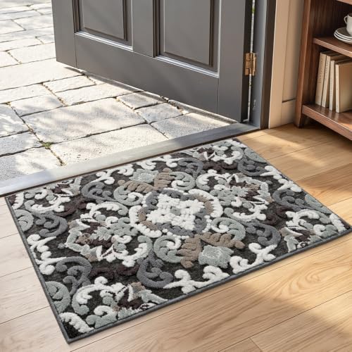 LUMI Indoor Door Mat 17x30, Vintage Non-Slip Washable Thin Entry Mat,Floral - color: Flower Bliss, size: 1'5" x 2'6" (Rectangular)