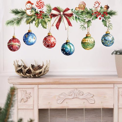 Merry Christmas Wall Decals Hanging Xmas Ball Wall Stickers Window Decor