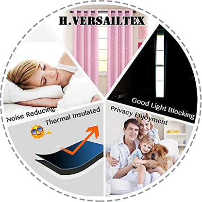 H.VERSAILTEX Blackout Star Curtains for Kids Room Boys Girls Twinkle Silver Stars Full Light Blocking Cute Thick Soft Curtain Drapes, Grommet Top, 2 Panels, 52" W x 63" L, Pink - color: Glitter Stars in Pink Base, size: 52"W x 63"L (Pack of 2)