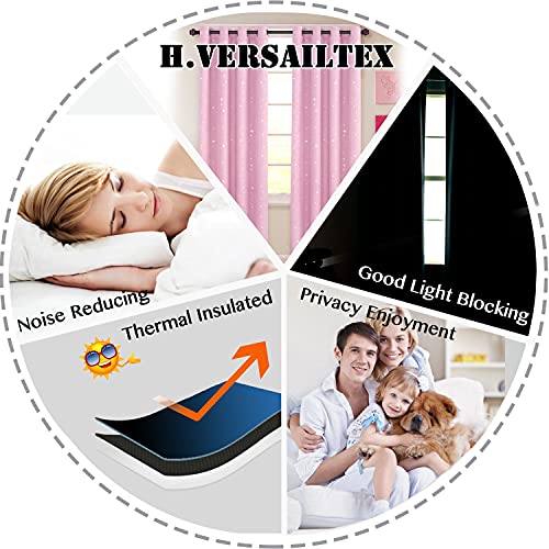 H.VERSAILTEX Blackout Star Curtains for Kids Room Boys Girls Twinkle Silver Stars Full Light Blocking Cute Thick Soft Curtain Drapes, Grommet Top, 2 Panels, 52" W x 84" L, Pink - color: Glitter Stars in Pink Base, size: 52"W x 84"L (Pack of 2)
