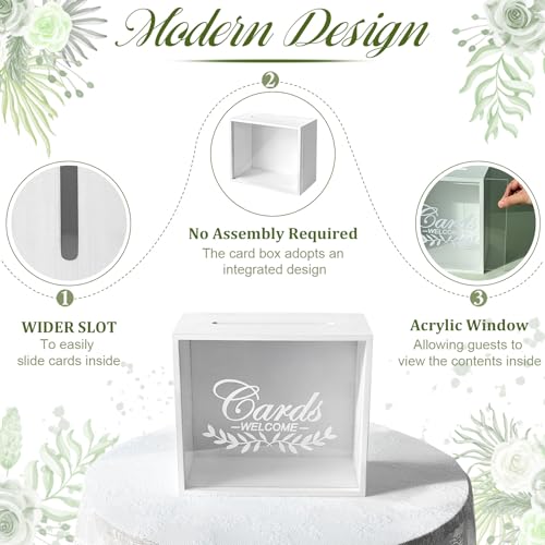 OurWarm White Wooden Wedding Card Box for Reception with Acrylic Window - color: White