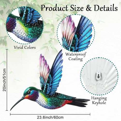 VEWOGARDEN Bird Wall Art, Large Outdoor Metal Hummingbird Hanging Wall Decor for Home Outside Patio Garden Fence Decorations - style: Hummingbird