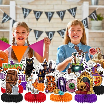 9 Pack Halloween Party Decorations Honeycomb Centerpiece,Halloween Table Toppers Halloween Table Centerpieces for Halloween Birthday Party Decor - style: C-Halloween Centerpiece 01