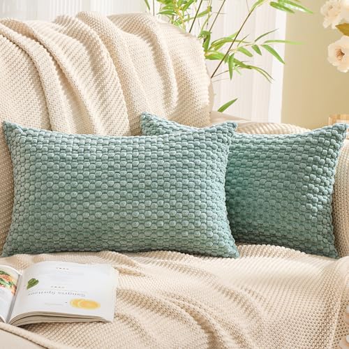 GAWAMAY Decorative Corduroy Throw Pillow Covers 12x20 Aqua Blue 2 Pack - color: Aqua Blue, size: 20" x 12" (Pack of 2)