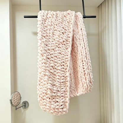 Soft Chunky Knit Throw Blanket for Couch, Cozy Warm Knitted Blankets - color: Pink, size: 48"x71"(Large Size Throw)