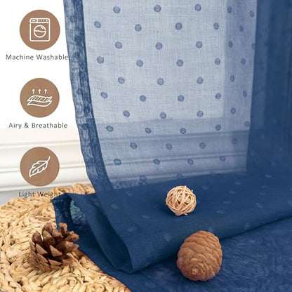 Pitalk Polka Dots Navy Blue Sheer Curtains 96 Inch for Living Room Bedroom - color: Navy Blue, size: 52"W x 96"L (Pack of 2)