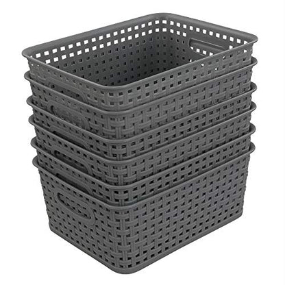 Sandmovie Grey Plastic Rattan Storage Baskets, 6 Packs - color: Grey