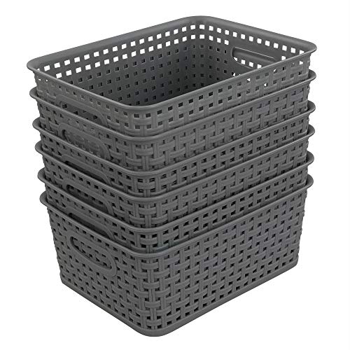 Sandmovie Grey Plastic Rattan Storage Baskets, 6 Packs - color: Grey