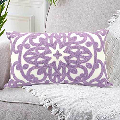 Alysheer Boho Embroidered Lumbar Throw Pillow Cover 12"x 20", 1pc Lilac - color: Lilac Lavender, size: 20" x 12" (Pack of 1)