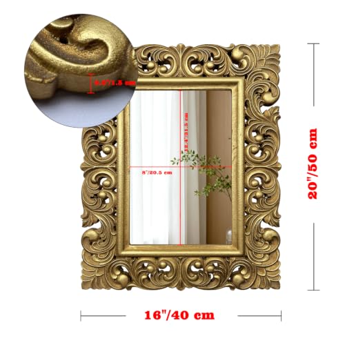 MIDEFINCH Antique Gold Wall Mirror, Ornate Carved Wood Frame, Vintage Decor - color: Antique Gold, size: 20"L x 16"W