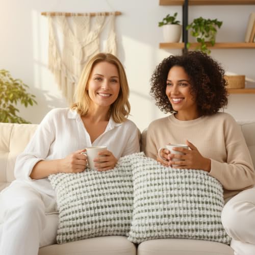 LUOYEHK Boho Throw Pillow Covers 20x20 Inch Set of 2 Farmhouse Neutral Pillow Covers Chenille Tufted Pillowcase for Couch Sofa Bed Living Room, Green White - color: Green White, size: 20" x 20" (Pack of 2)
