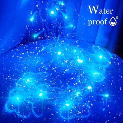 Butterfly Curtain Fairy Lights USB Plug in,8 Modes 120 LED 20FT Firefly Twinkle Timer String Lights with Remote, Waterproof Copper Wire for Bedroom Patio Christmas Wedding Party(Blue) - color: Blue