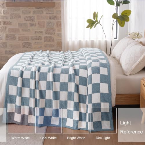 Exclusivo Mezcla Checkered Knit Throw Blanket for Couch, Stone Blue - color: Stone Blue, size: Throw (50"x60")