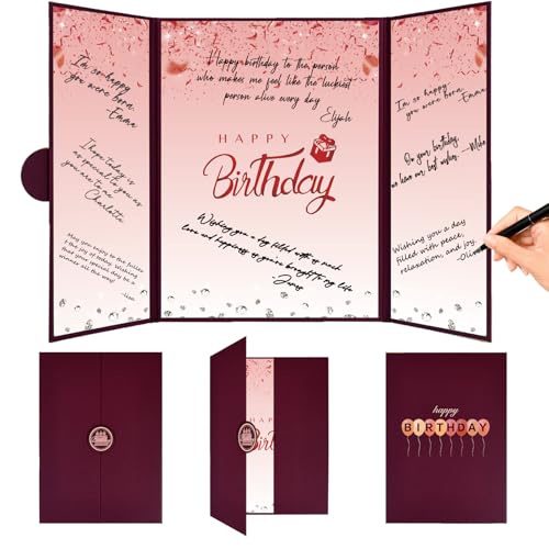 Crenics Burgundy Happy Birthday Guest Signature Book Alternative 18" x 12" - color: Burgundy