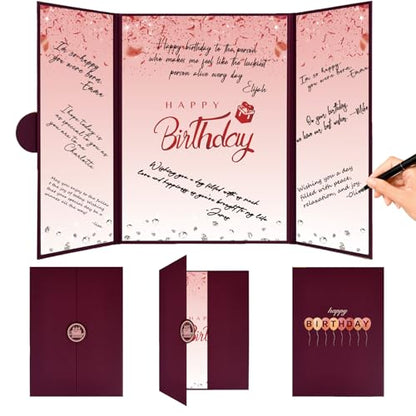 Crenics Burgundy Happy Birthday Guest Signature Book Alternative 18" x 12" - color: Burgundy