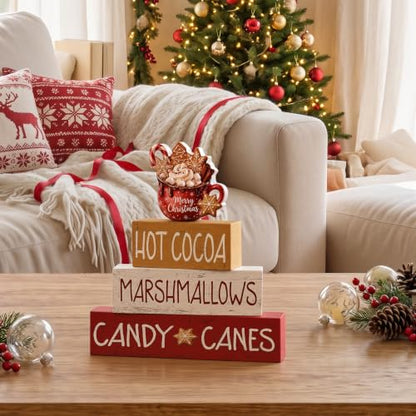 Smile 4 Wooden Decor Christmas Signs, Hot Cocoa Marshmallow Candy Canes - style: Hot Cocoa