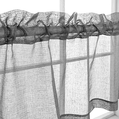 KOUFALL Gray Valances for Windows,Sheer Linen Look Valance Curtains for Kitchen Bathroom Living Room,Charcoal Dark Grey,18 Inch Length - color: Dark Grey