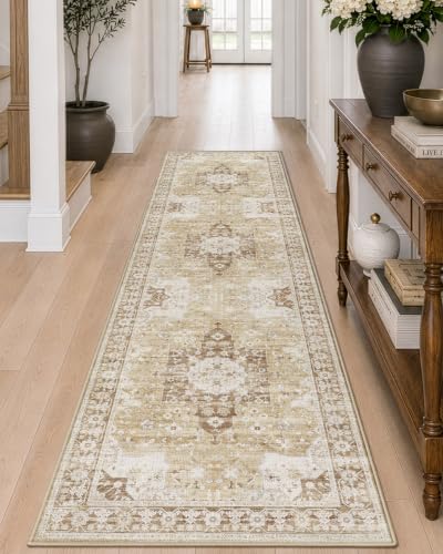 DEXI 3x10 Runner Rug for Hallway Non Slip Washable, Vintage Floral, Beige - color: Beige, size: 3' x 10' (Runner)