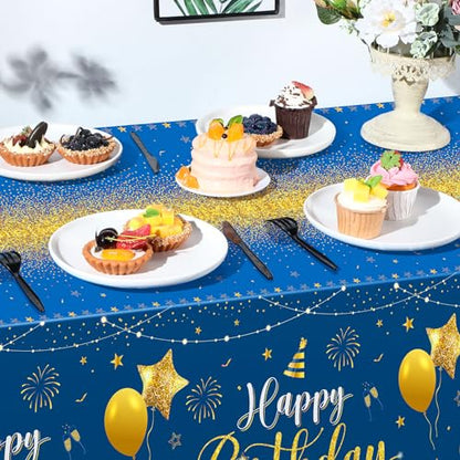 Tudomro 3 Pcs Plastic Happy Birthday Party Tablecloths,Blue Gold - color: Blue Gold