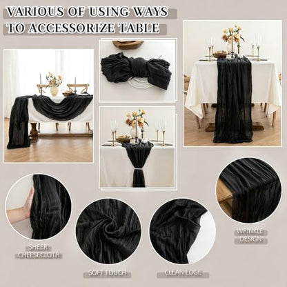 Cheesecloth Table Runner, 10 Ft, Boho Rustic, Black, 1 Pcs - color: Black